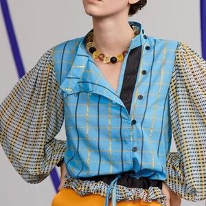 Stein Goya Blue Paid Blouse LIKE NEW Size Large